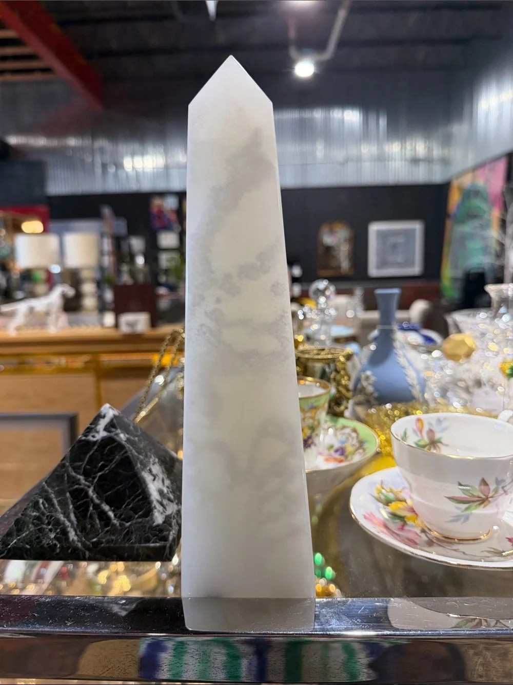 White Selenite Crystal Obelisk Decorative Accent